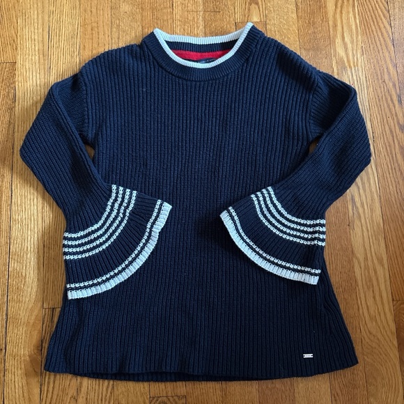 Tommy Hilfiger Sweaters - Navy Ribbed Bell-Sleeve Sweater with Light Blue Trim